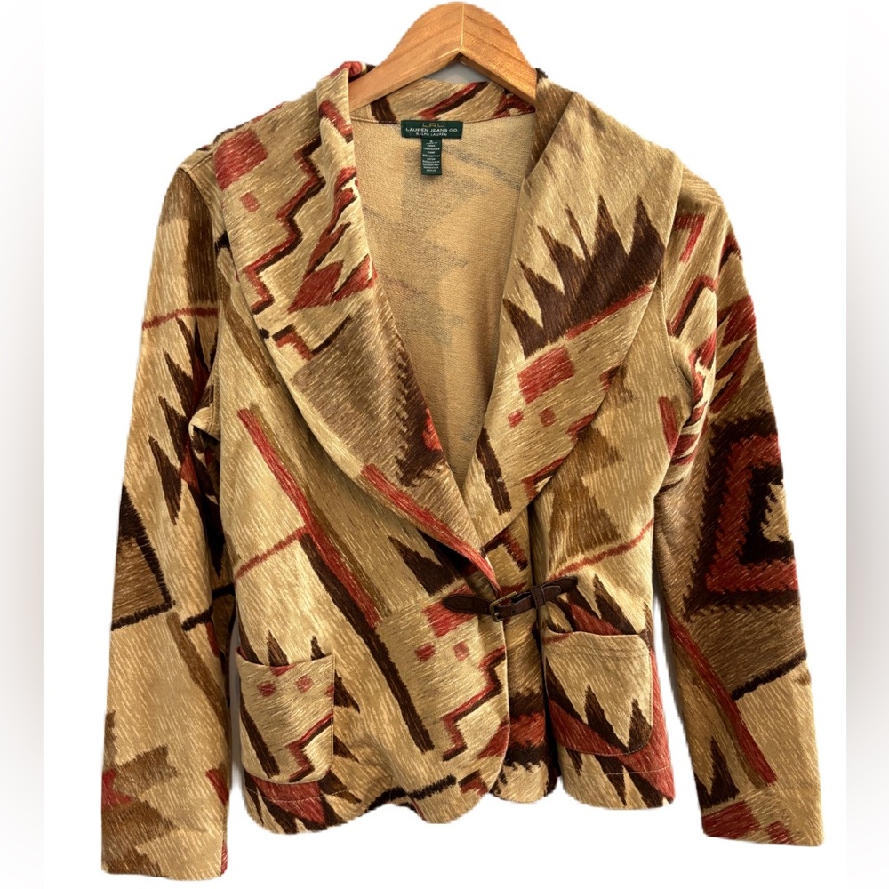Lauren Ralph Women’s Lauren Aztec Print Lightweight Jacket Shawl Collar